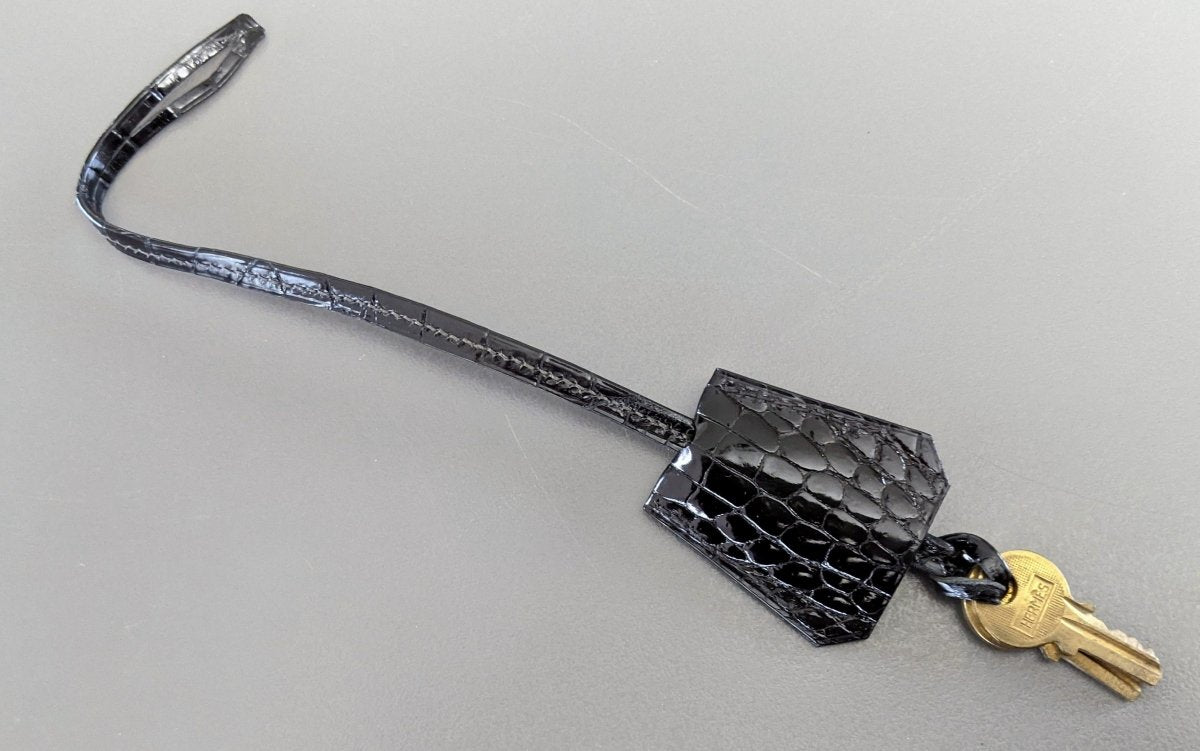 Hermes Vintage Black Crocodile Clochette with 2 KEYS 017 without Cadenas, RARE! - poupishop