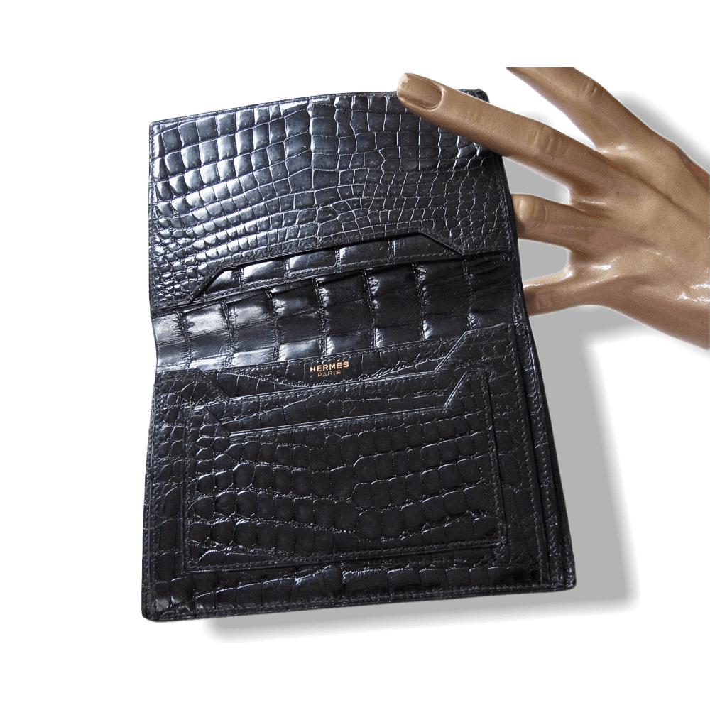Hermes Vintage Black Crocodile Wallet, Excellent! - poupishop