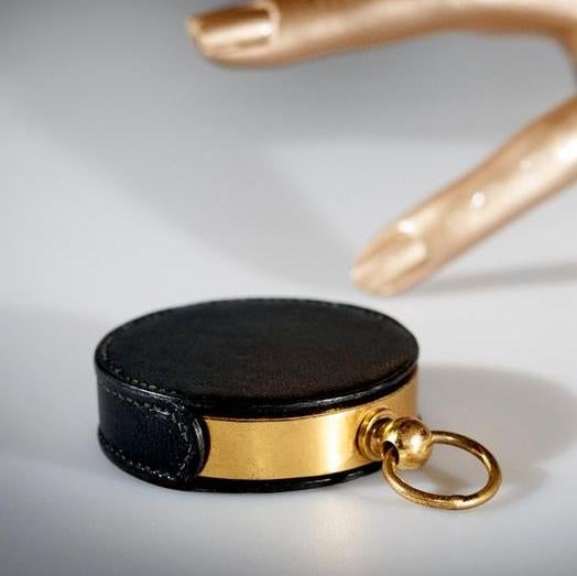 Hermes Vintage Black Goat/Brass Pocket Thermometer Compass - poupishop