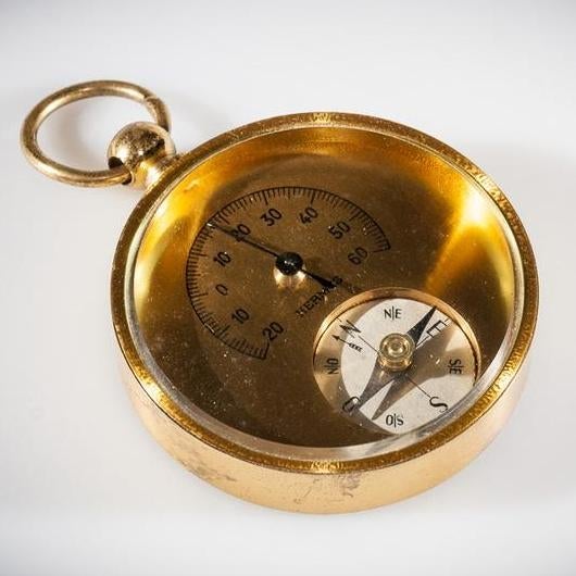 Hermes Vintage Black Goat/Brass Pocket Thermometer Compass - poupishop