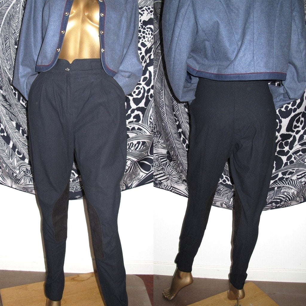 Hermes Vintage Black Ladies Horse Riding Breeches Jodhpurs Sz40 - poupishop