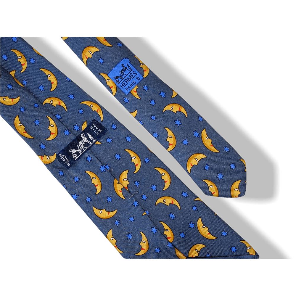 Hermes Vintage Blue Moon Silk Tie 7462 HA - poupishop