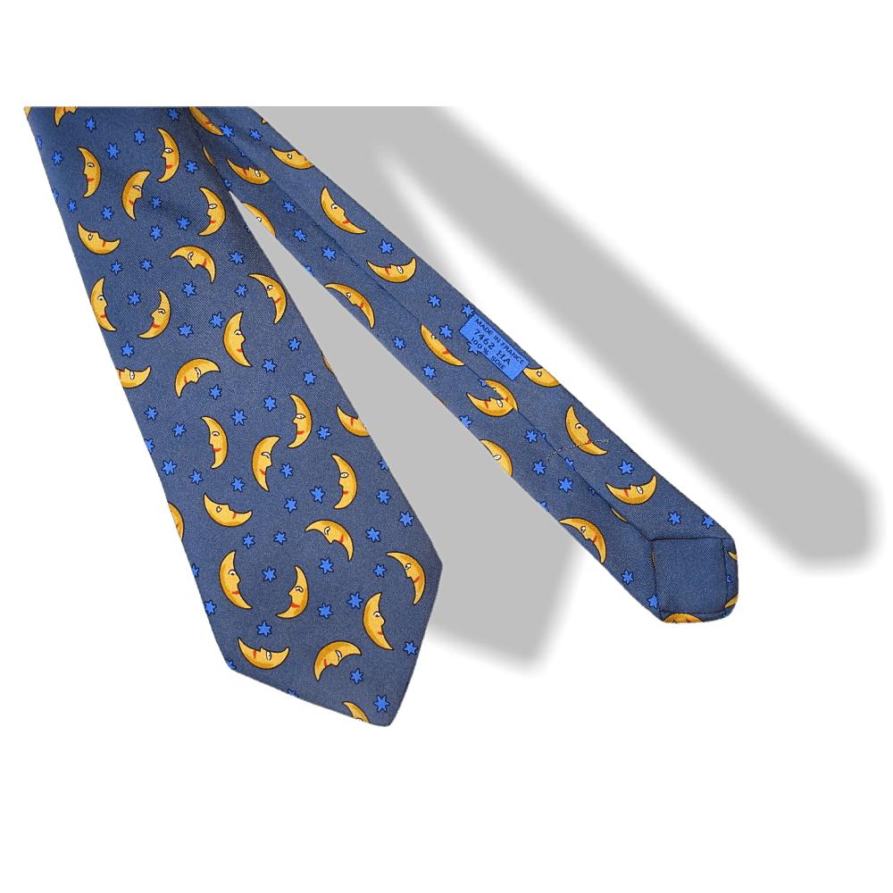 Hermes Vintage Blue Moon Silk Tie 7462 HA - poupishop