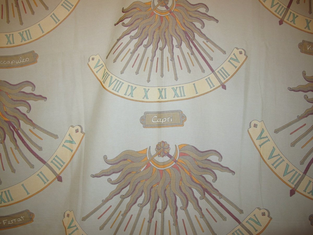 Hermes Vintage Bronze Celadon Sundial Huge Muslin of Cotton Pareo, Rare! - poupishop