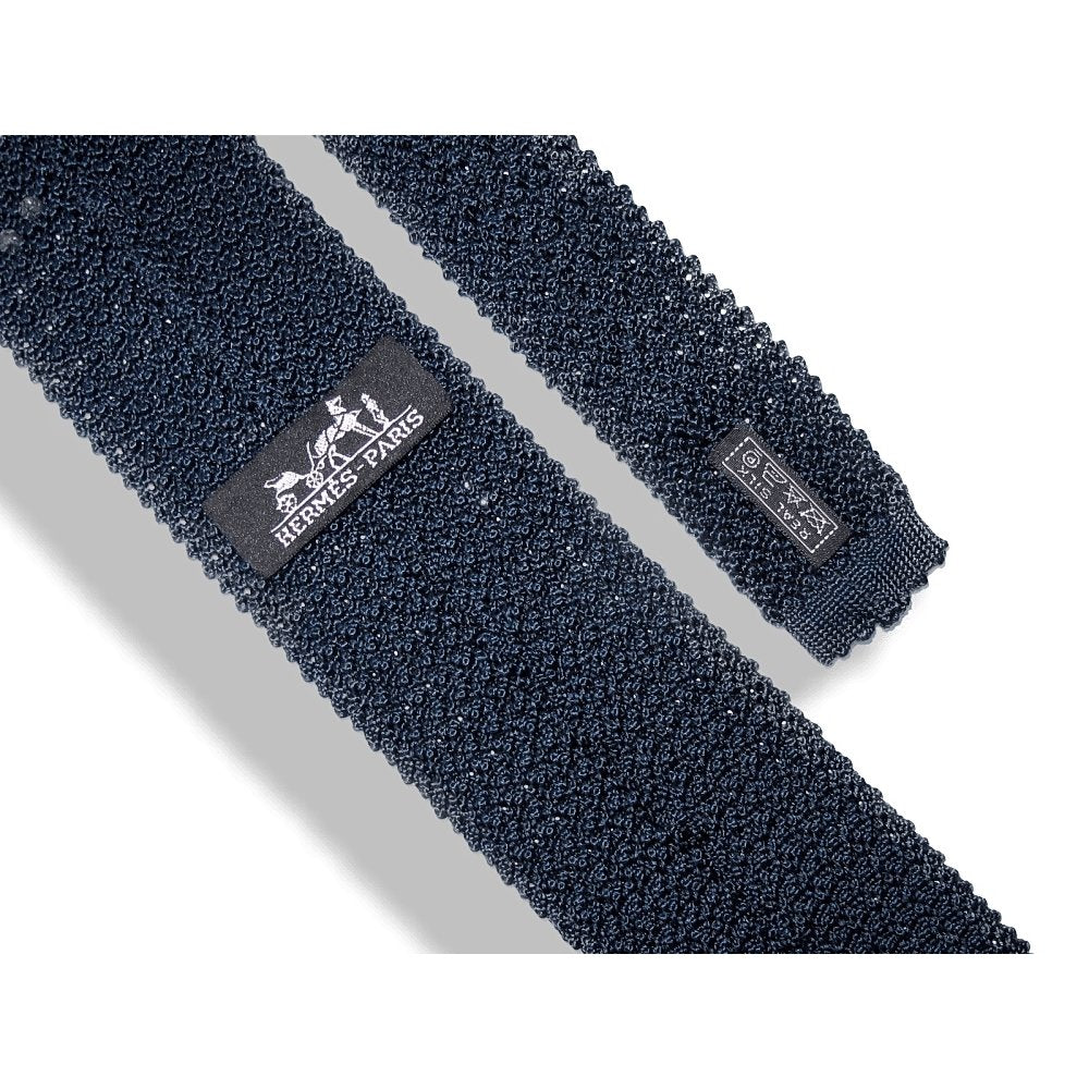 Hermes Vintage Dark Blue Tricot H Knitted Silk Tie, Mint! - poupishop