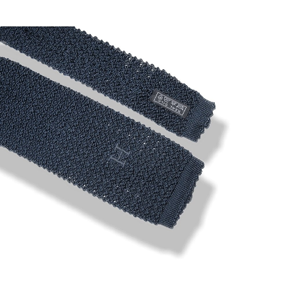 Hermes Vintage Dark Blue Tricot H Knitted Silk Tie, Mint! - poupishop