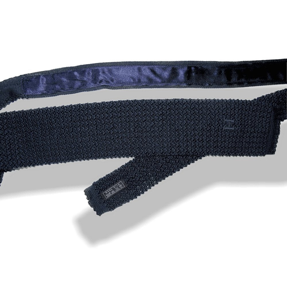 Hermes Vintage Dark Blue Tricot H Knitted Silk Tie, Mint! - poupishop