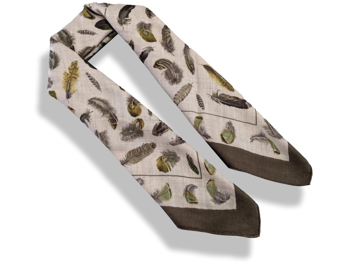 Hermes Vintage Etoupe-Kaki/Naturel PLUMES by Henri de Linares Cashmere 90cm, Superb! - poupishop