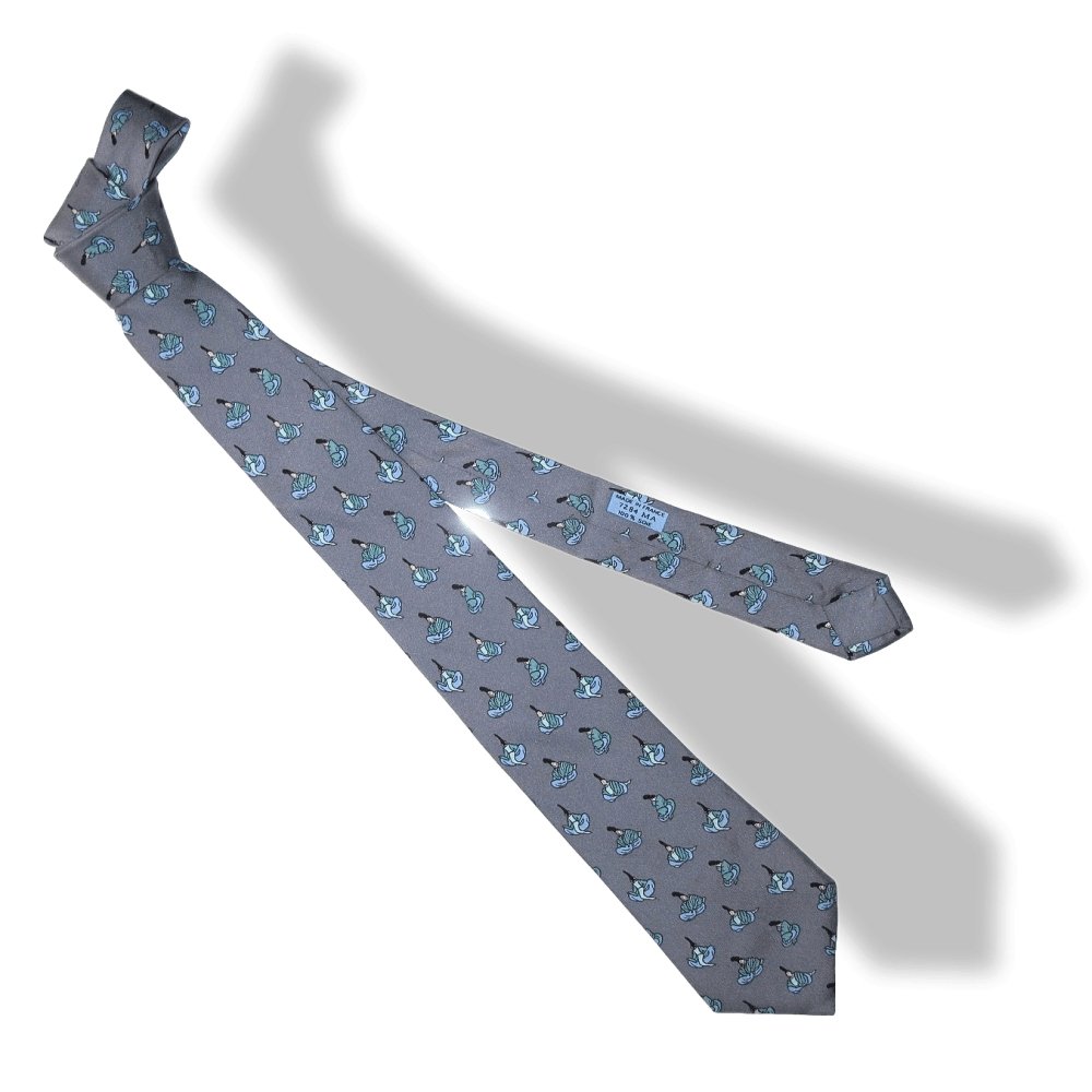 Hermes Vintage Grey Blue Japan La ballade de Heian Silk Tie, Rare! - poupishop