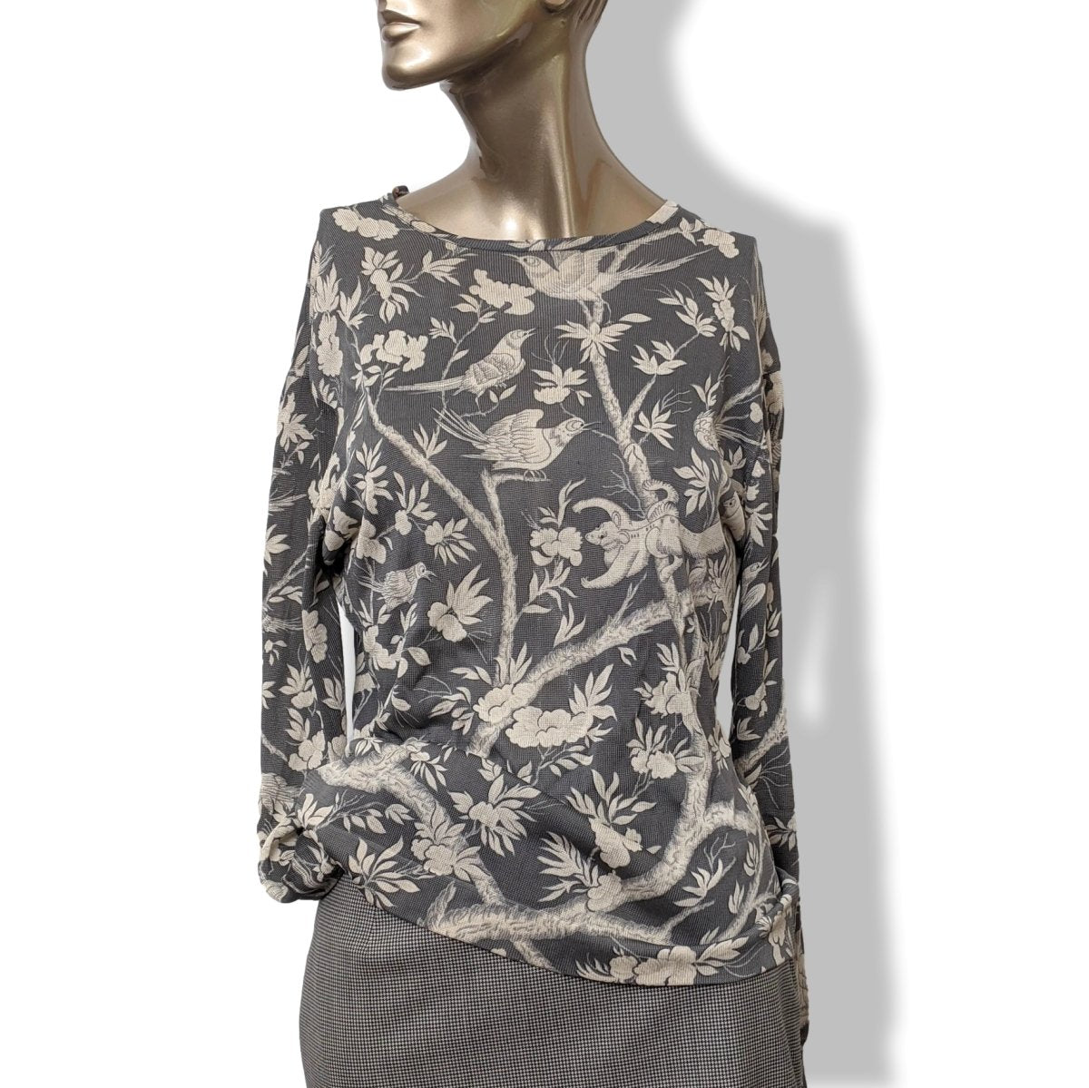 Hermes Vintage Gris/Blanc VIEILLE CHINE Long Sleeves Top Mesh Maille de Jersey de Soie, Rare! - poupishop