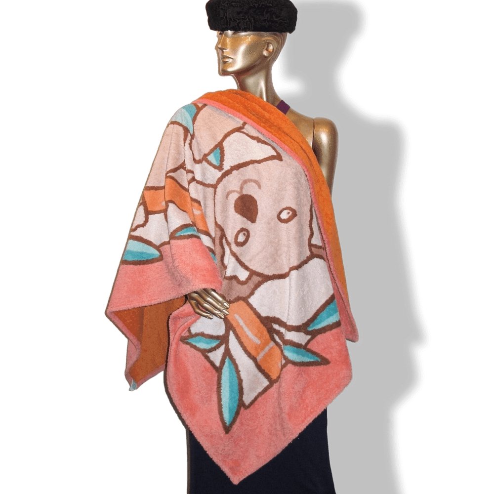 Hermes Vintage Orange Pink Koala Cotton Terry Animal Print Towel GM - poupishop