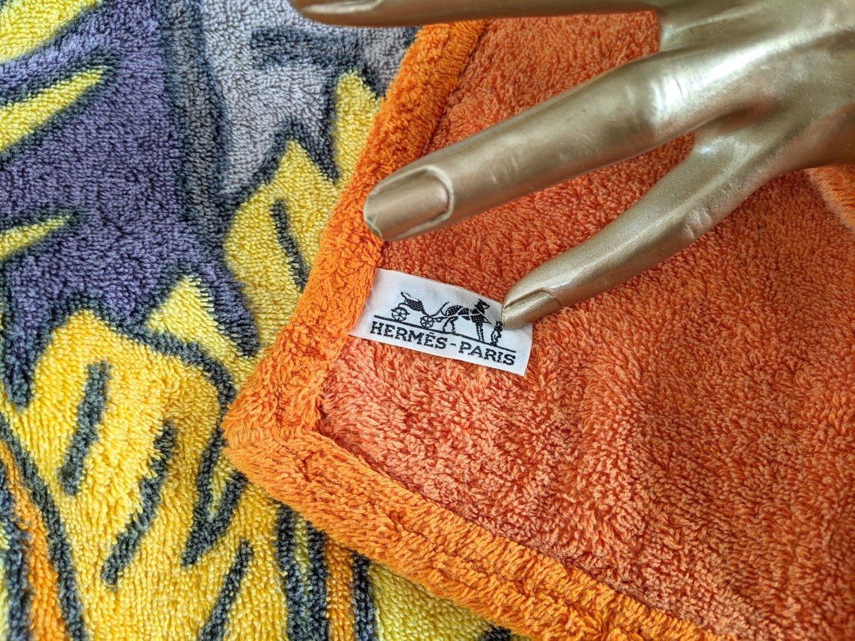 Hermes Vintage Orange/Grey ELEPHANT Tapis de Plage Terry Beach Towel 150 x 90cm cm - poupishop