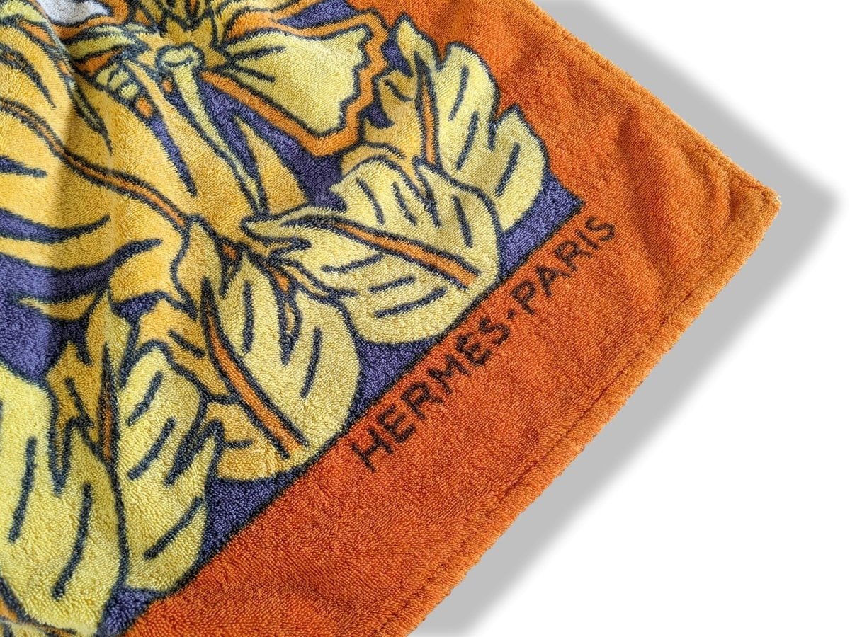 Hermes Vintage Orange/Grey ELEPHANT Tapis de Plage Terry Beach Towel 150 x 90cm cm - poupishop