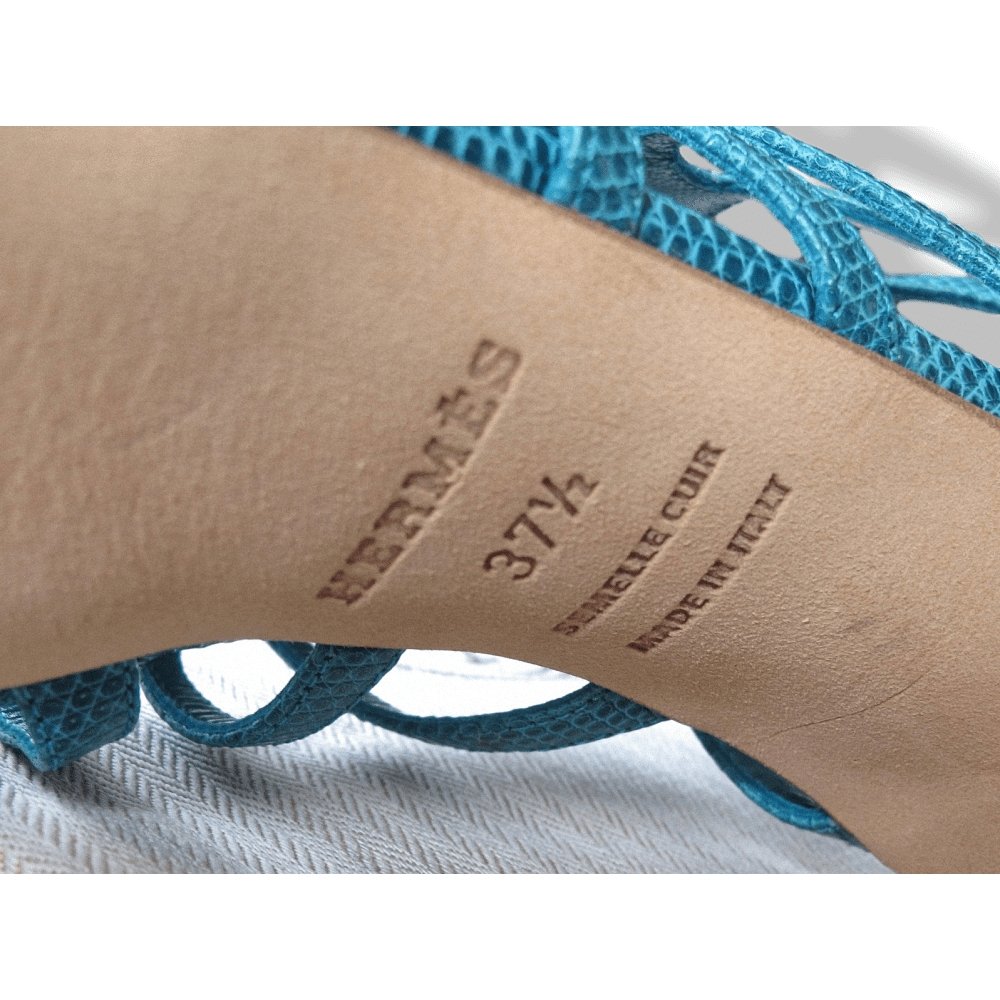 Hermes Vintage Sexy Turquoise Lizard Coquillage Women High Heels Sandals Shoes, New! - poupishop