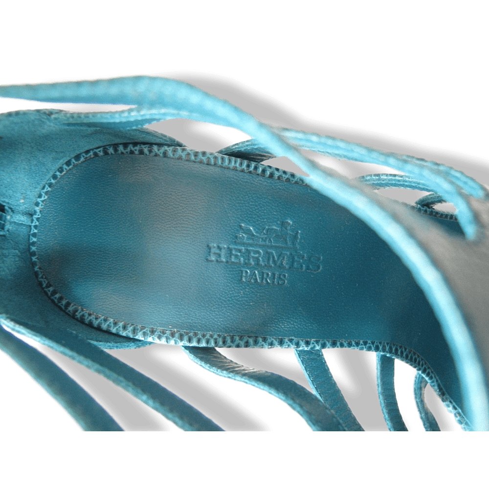 Hermes Vintage Sexy Turquoise Lizard Coquillage Women High Heels Sandals Shoes, New! - poupishop