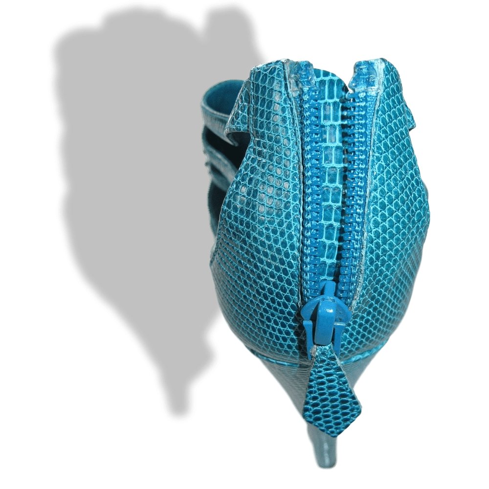 Hermes Vintage Sexy Turquoise Lizard Coquillage Women High Heels Sandals Shoes, New! - poupishop