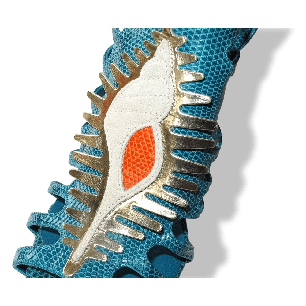 Hermes Vintage Sexy Turquoise Lizard Coquillage Women High Heels Sandals Shoes, New! - poupishop