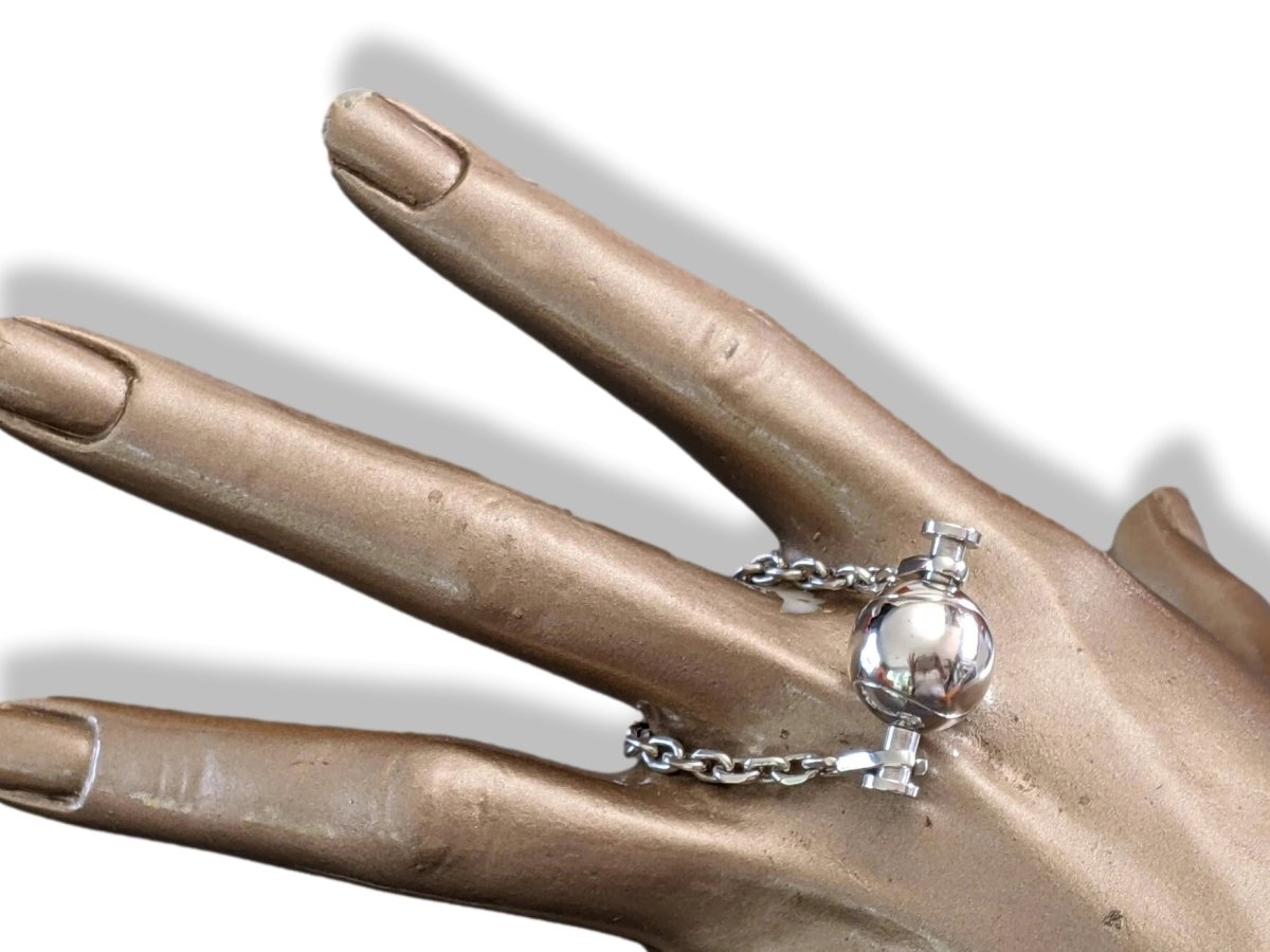 Hermes Vintage Shiny Sterling Silver Tennis Ball Bag Charm Key Ring, Rare, New! - poupishop