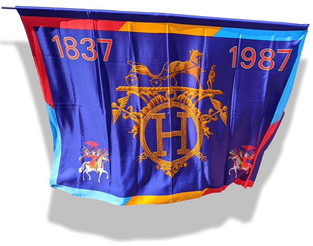 Hermes Vintage Special Issue 150 ans FEUX D'ARTIFICE 1837 - 1987 FLAG DRAPEAU 100% Silk, Very Rare and Exceptional! - poupishop