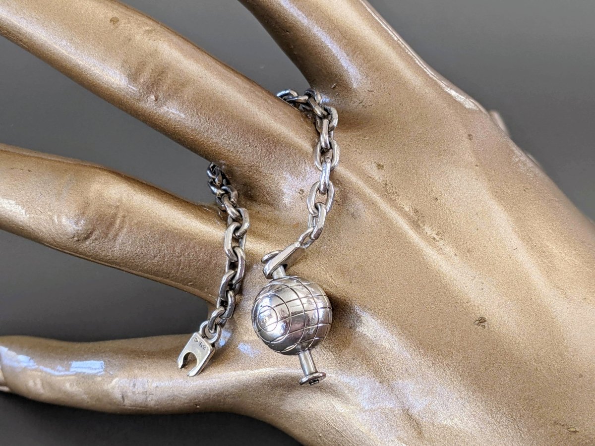 Hermes Vintage Sterling Silver Petanque Ball Bag Charm Key Ring, Rare! - poupishop