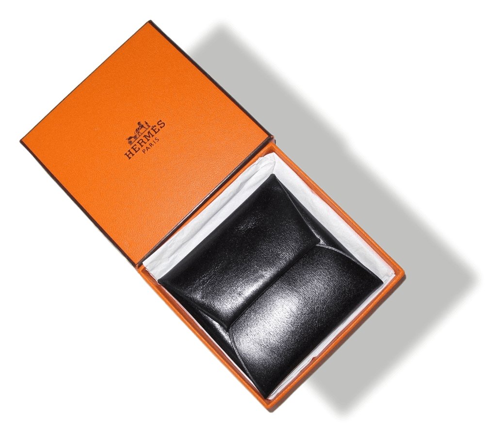 Hermes Vintage Unisex Black Box Leather BASTIA Coin Pocket with Press Stud - poupishop