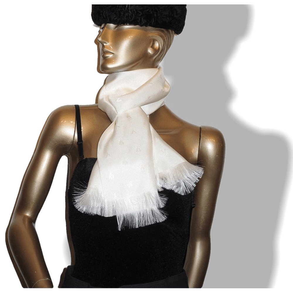Hermes Vintage White Huge Napoleon Jacquard Bee Fringed Tuxedo Silk Stole, BNIB! - poupishop