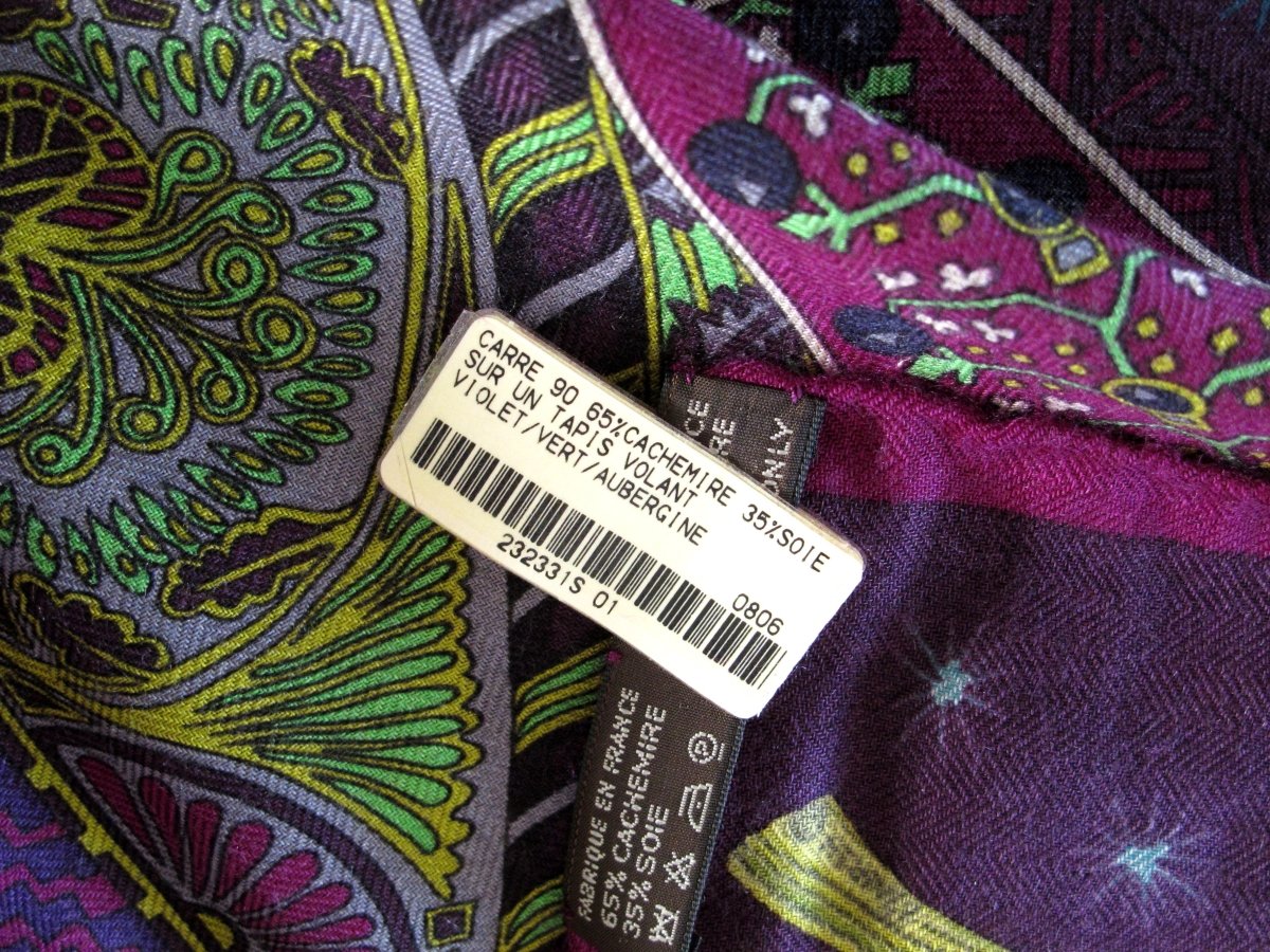Hermes Violet/Vert/Aubergine SUR UN TAPIS VOLANT by Annie Faivre Cashmere 90cm, NWT! - poupishop
