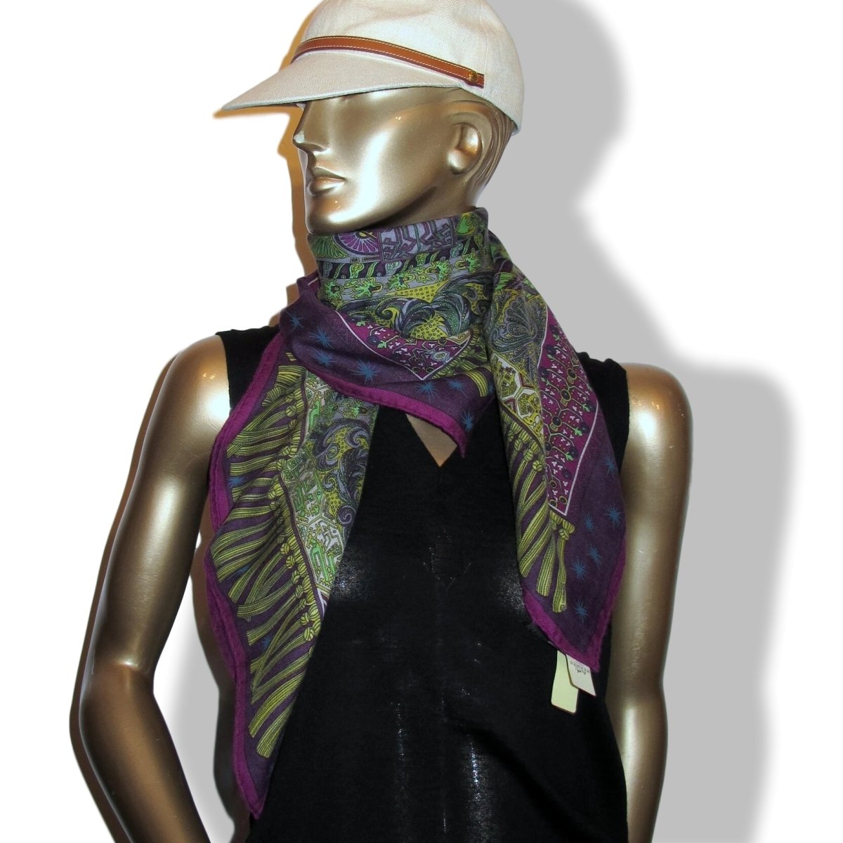 Hermes Violet/Vert/Aubergine SUR UN TAPIS VOLANT by Annie Faivre Cashmere 90cm, NWT! - poupishop