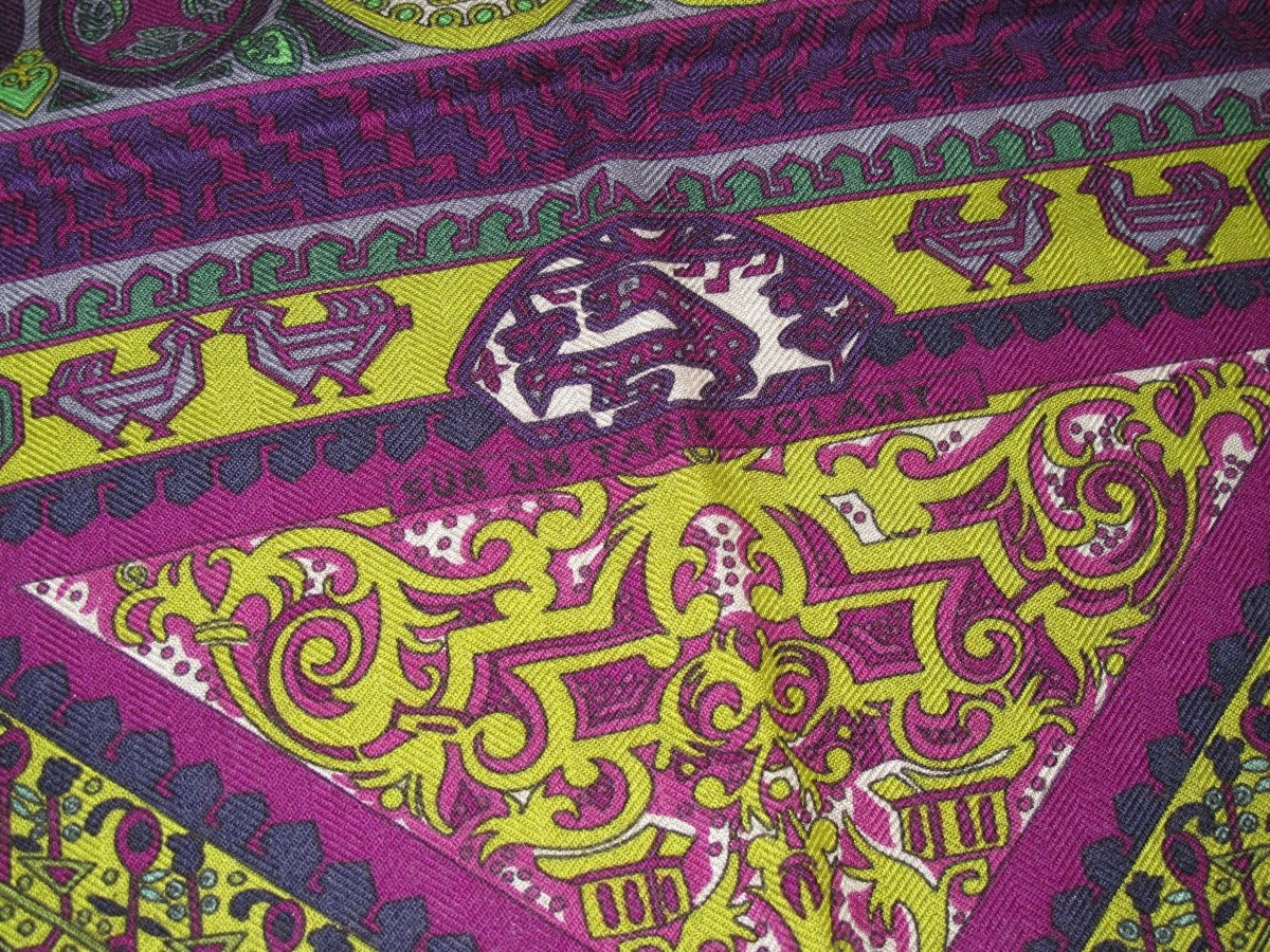 Hermes Violet/Vert/Aubergine SUR UN TAPIS VOLANT by Annie Faivre Cashmere 90cm, NWT! - poupishop