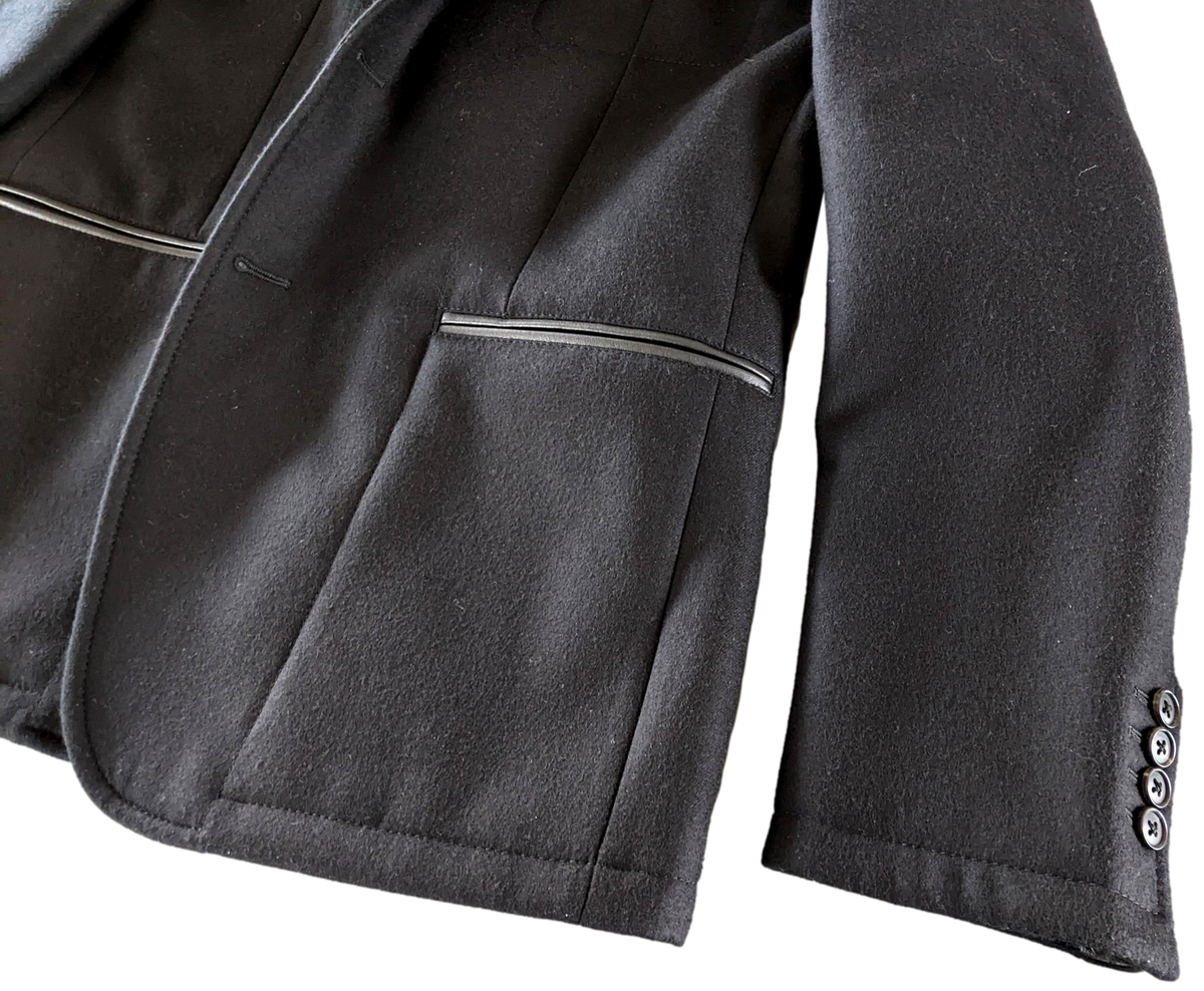Hermes Noir/Noir 100% Virgin Wool with Lambskin Details Men's Jacket Sz50