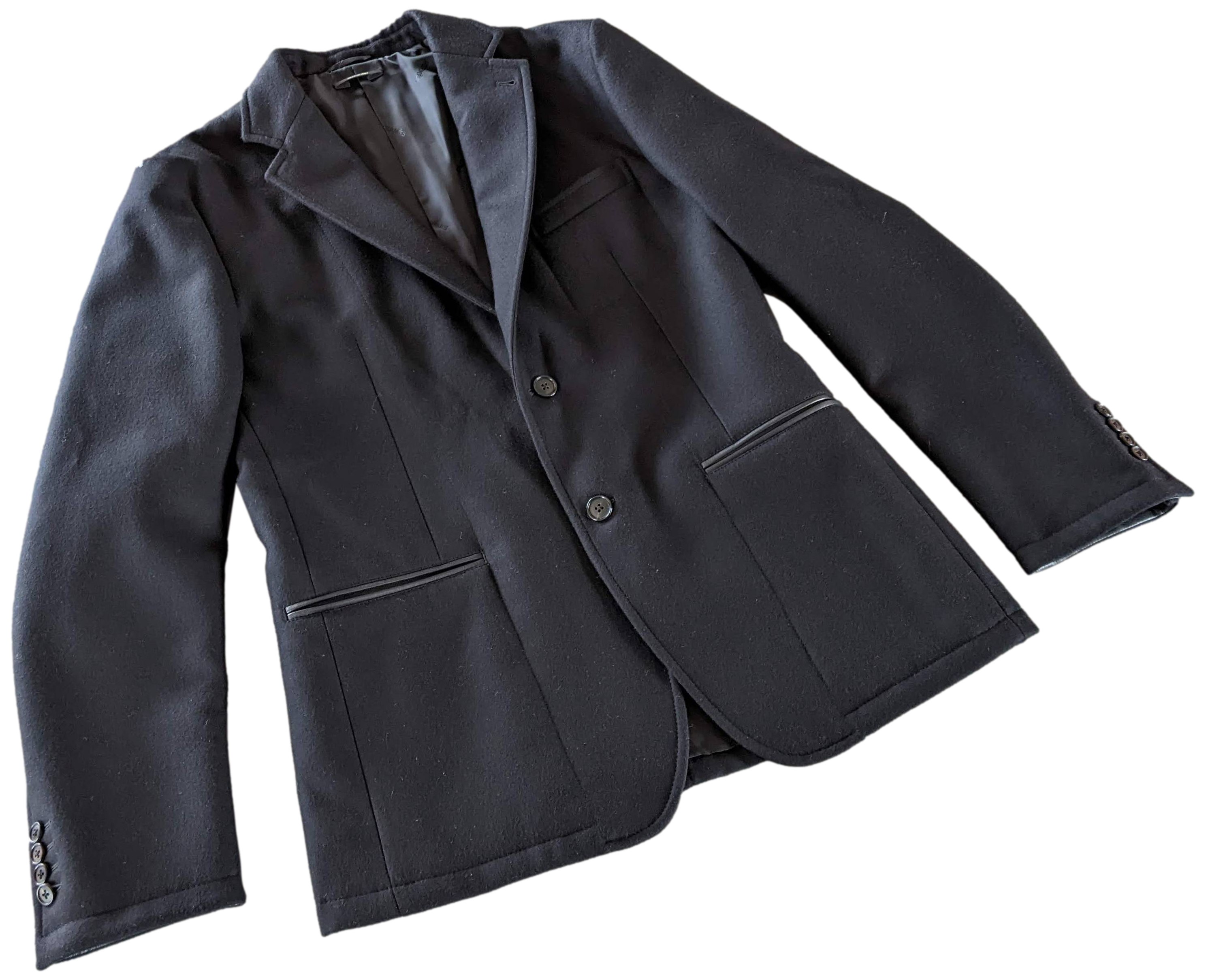 Hermes Noir/Noir 100% Virgin Wool with Lambskin Details Men's Jacket Sz50