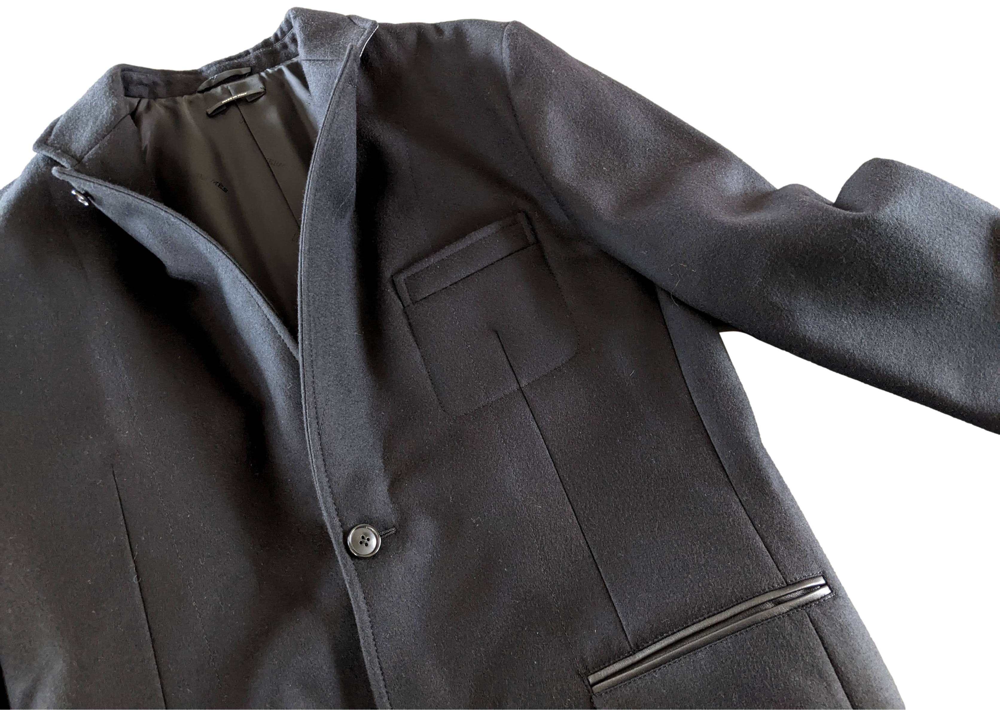 Hermes Noir/Noir 100% Virgin Wool with Lambskin Details Men's Jacket Sz50