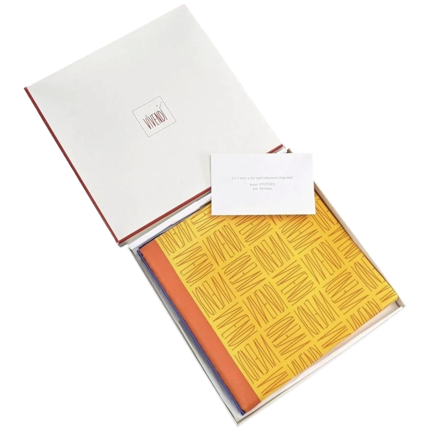 Hermes for Vivendi Jaune/Orange 1996 Special Issue Twill Silk Scarf 90cm