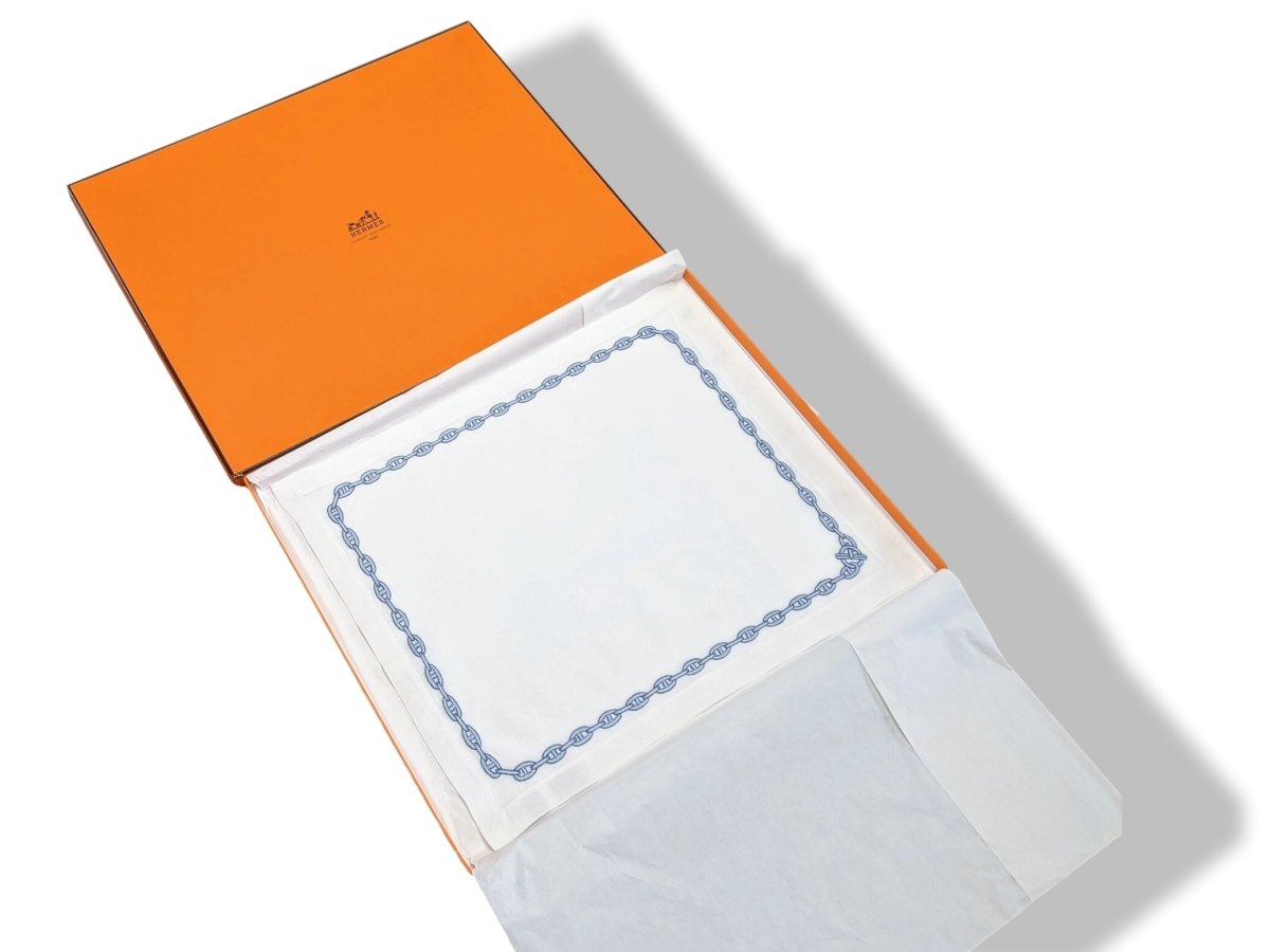 Hermes White Embroidered CHAINE D'ANCRE Set de Table 1 Pc, Box! - poupishop