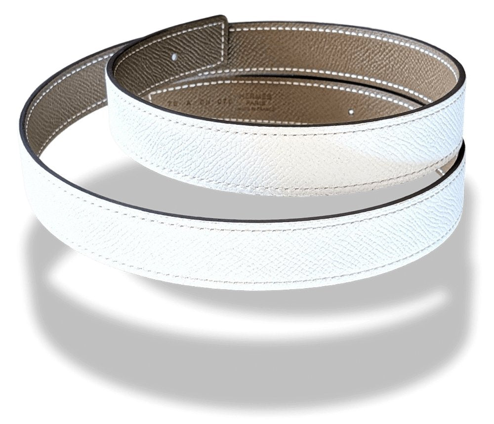 Hermes White Etoupe Epsom Calfskin Reversible Strap for Belt 24 mm Sz75, BNIB! - poupishop