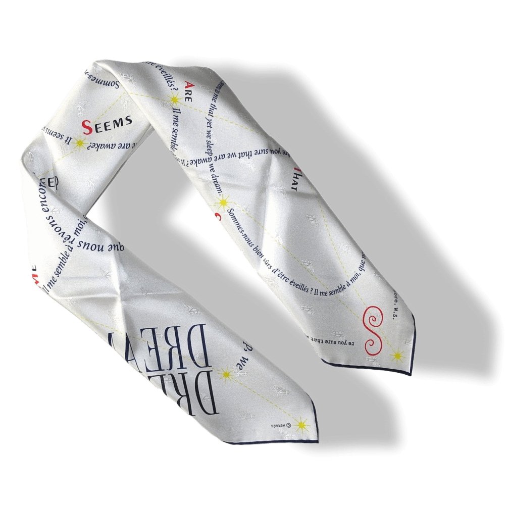 Hermes White Navy Yellow CARREVE (Shakespeare) Jacquard Twill Silk Scarf 70 cm, Rare, NIB! - poupishop