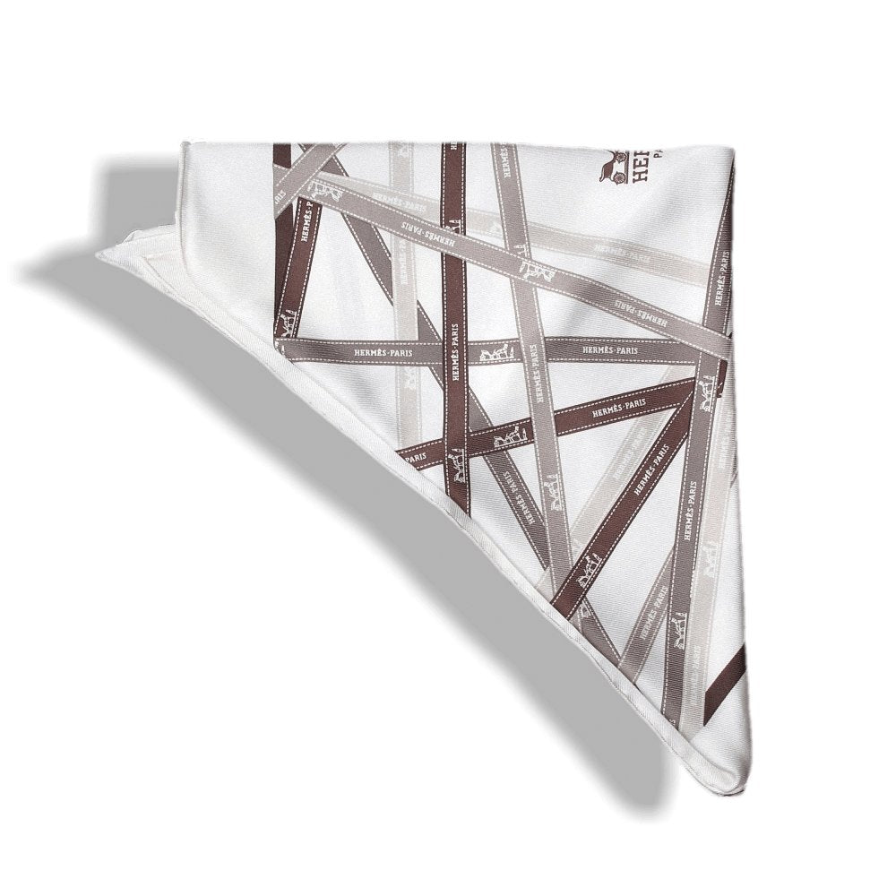 Hermes White Sepia Brown Bolduc Twill Silk Pointu, New! - poupishop