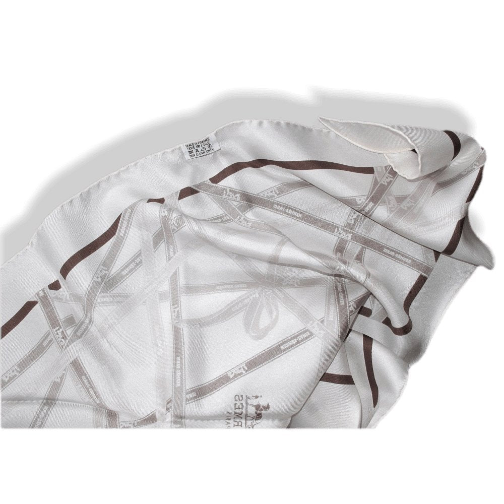 Hermes White Sepia Brown Bolduc Twill Silk Pointu, New! - poupishop
