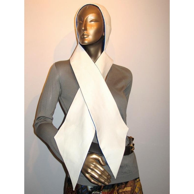 Hermes White/Blue Hypnotique Lamskin Maillon Twill Hat Stole SzM, New! - poupishop