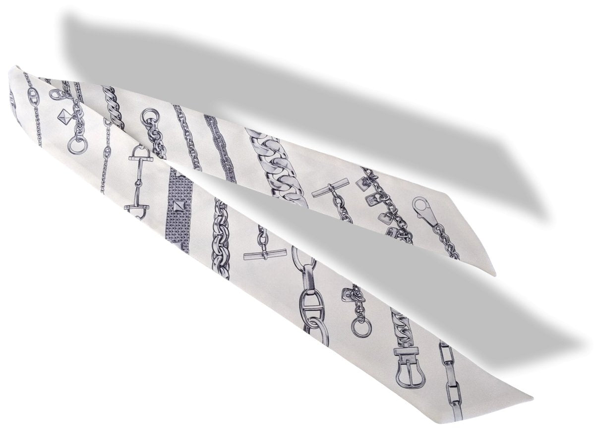Hermes White/Grey CHAINES ET GOURMETTES Twilly, Mint! - poupishop