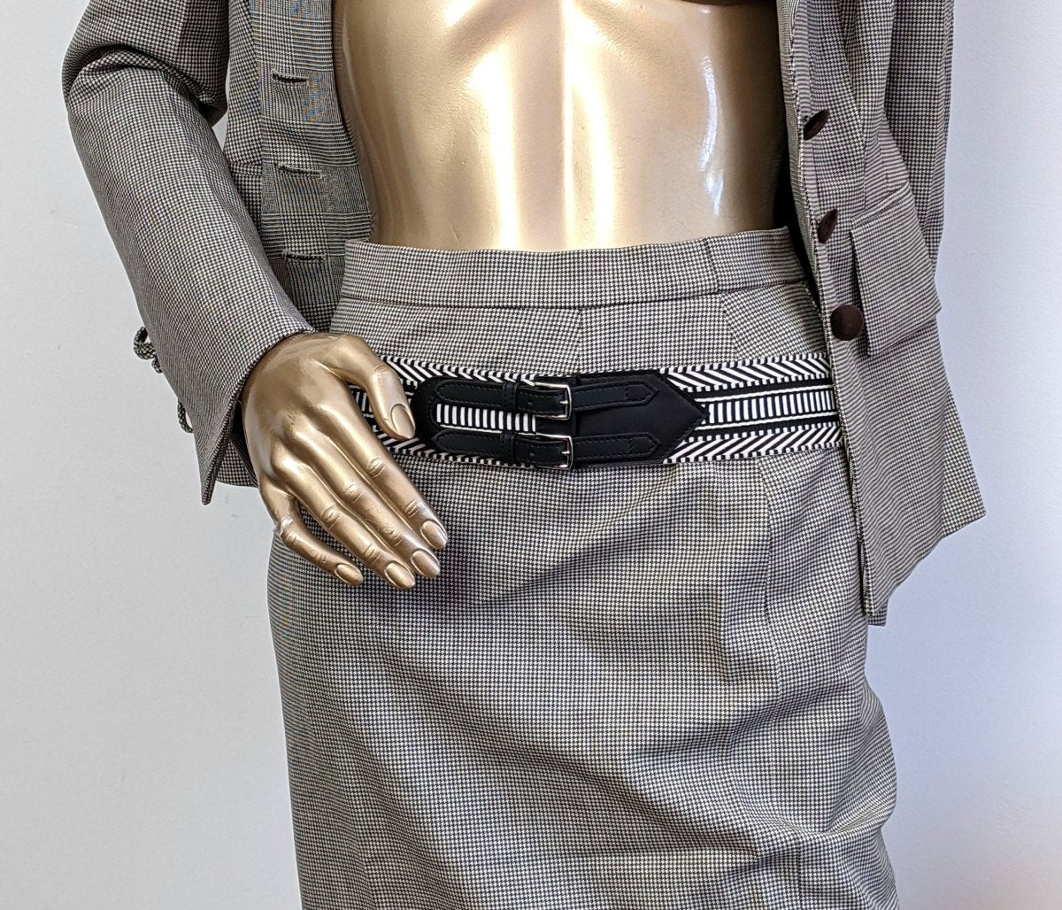 Hermes Woman Ecru-Noir/Noir Sombrero Calfskin SANGLE CAVALE 50 Complete Belt Sz90cm, BNWTIB!! - poupishop