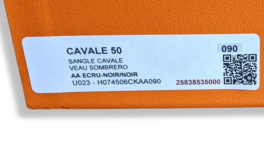 Hermes Woman Ecru-Noir/Noir Sombrero Calfskin SANGLE CAVALE 50 Complete Belt Sz90cm, BNWTIB!! - poupishop