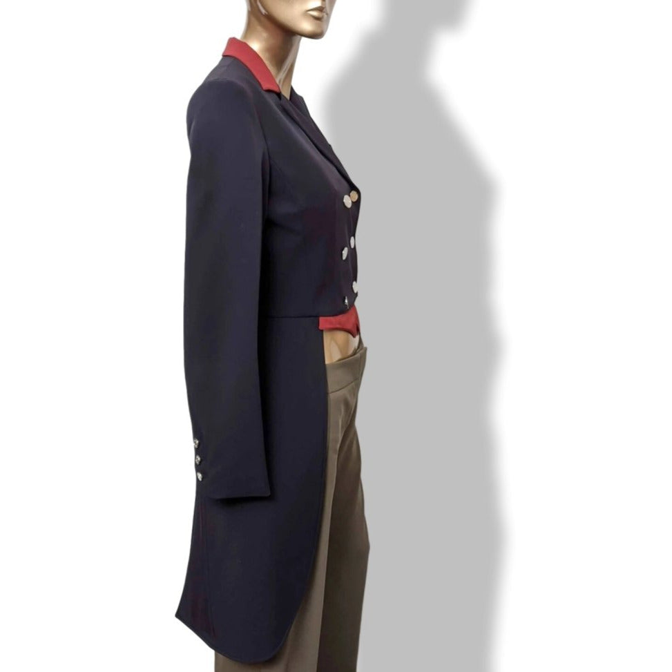 Hermes Women's Blue/Red Calfskin Lining Queue de Pie FRAC DE DRESSAGE TAILCOAT Jacket Sz38, New! - poupishop