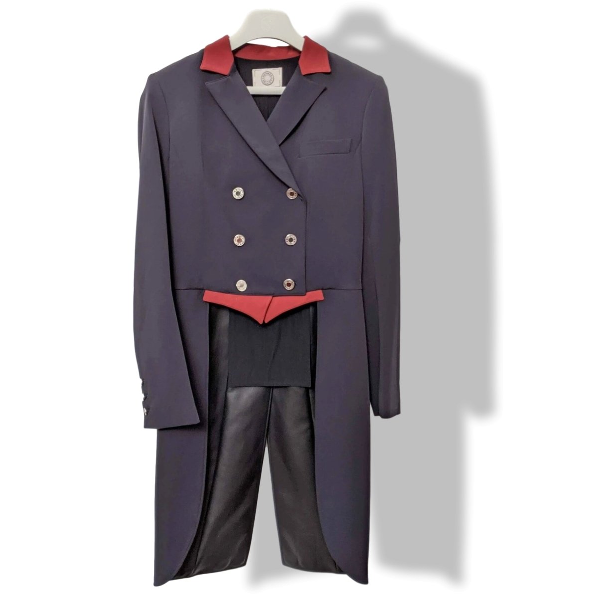 Hermes Women's Blue/Red Calfskin Lining Queue de Pie FRAC DE DRESSAGE TAILCOAT Jacket Sz38, New! - poupishop