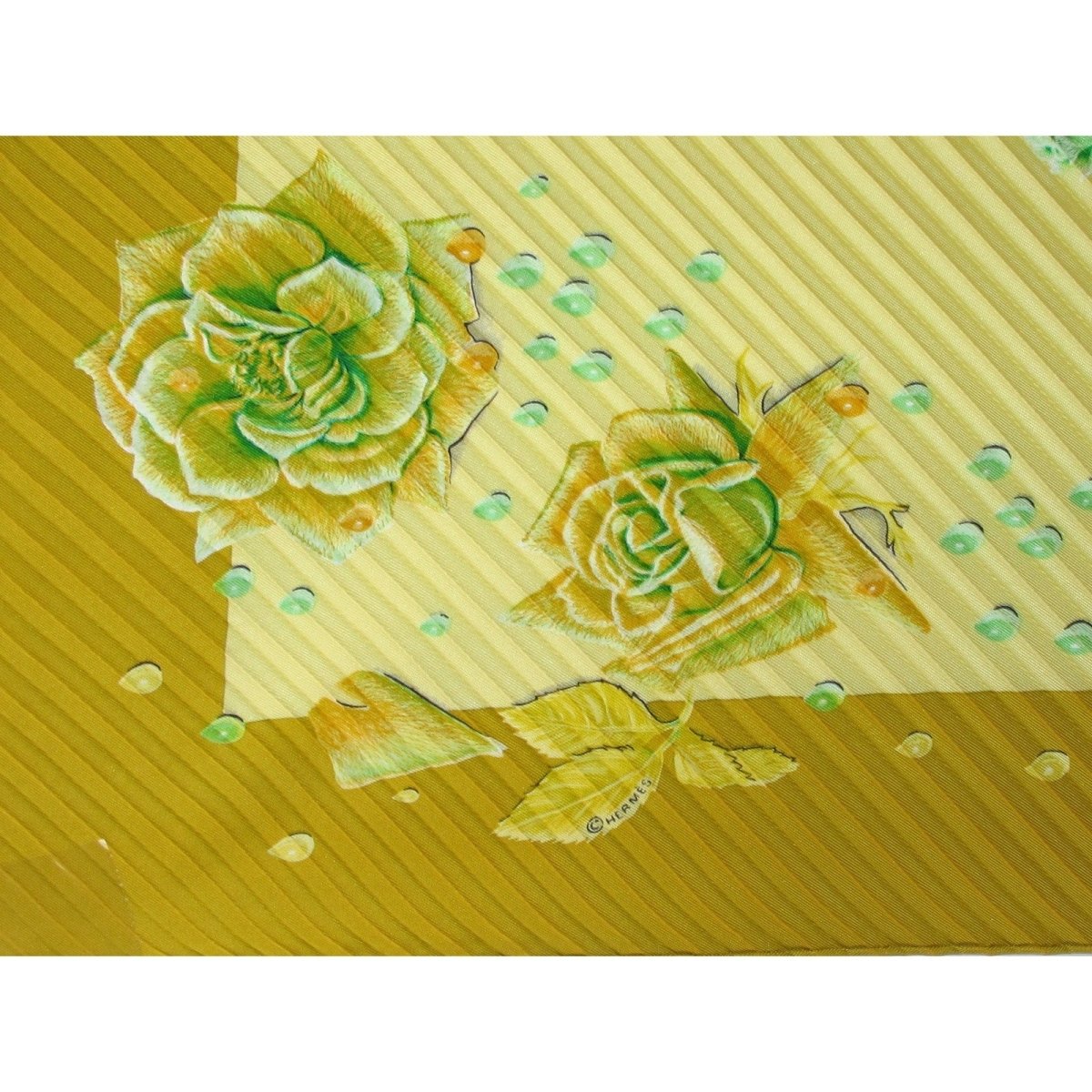 Hermes Yellow, Green La Rosee Pleated Plisse Twill 90cm, NIB! - poupishop