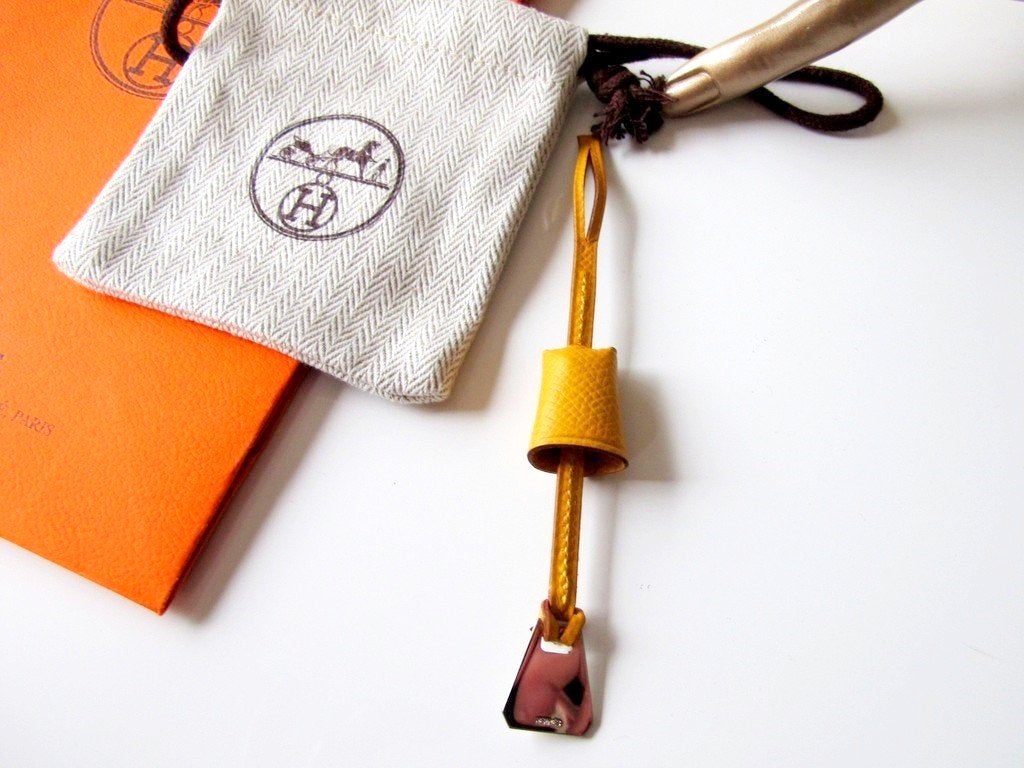 Hermes Yellow Mini Clochette Epsom Bag Charm, New! - poupishop