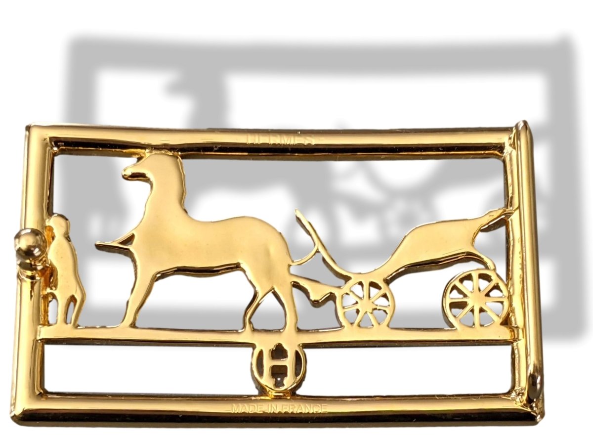 Hermes Yellow Plated Gold CALECHE Belt Buckle 32 mm, New with Pochette! - poupishop