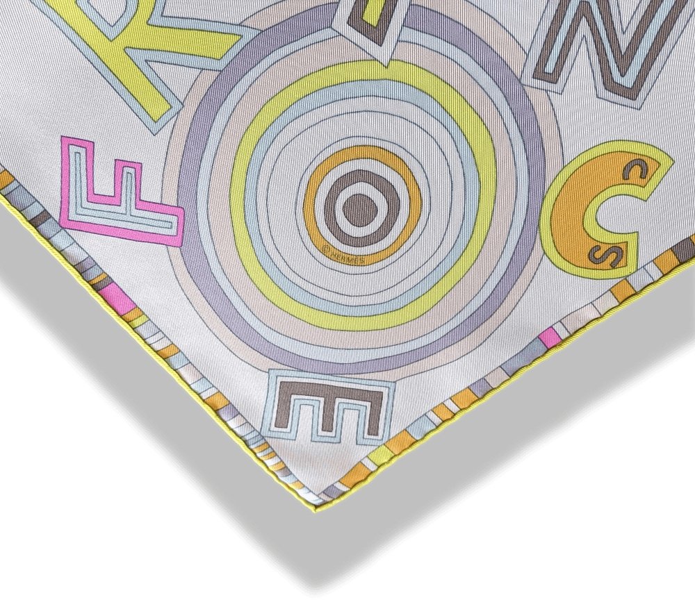 Hermes Yellow/Pale Blue/Pastel Tohu Bohu by Claudia Sthulhofer-Mayr Twill Silk Scarf 90cm, Mint! - poupishop