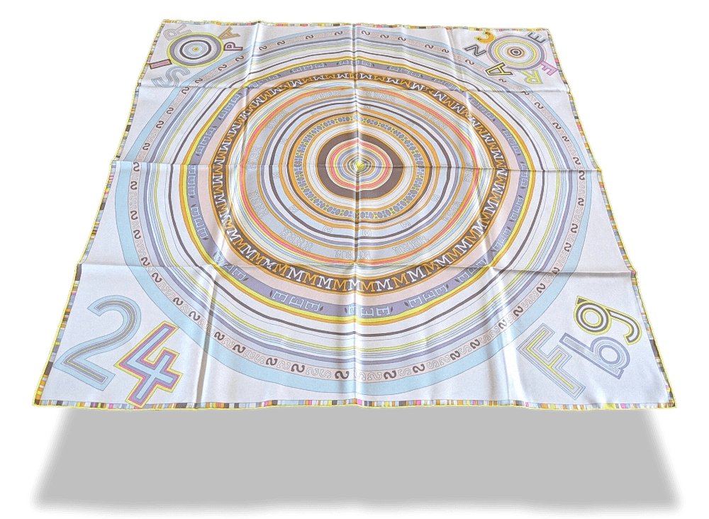 Hermes Yellow/Pale Blue/Pastel Tohu Bohu by Claudia Sthulhofer-Mayr Twill Silk Scarf 90cm, Mint! - poupishop
