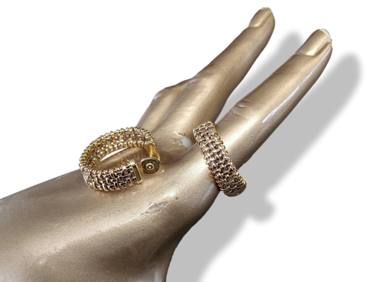 Hermes Yellow/Pink/White Gold 750 CREOLE Cordage Pierced Earrrings, Superb! - poupishop